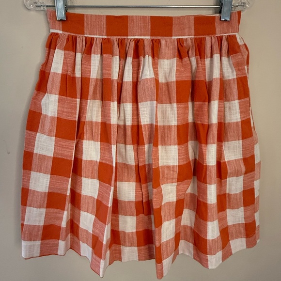 Pepaloves plaid linen blend mini skirt orange & white pockets SZ SM - Picture 2 of 11